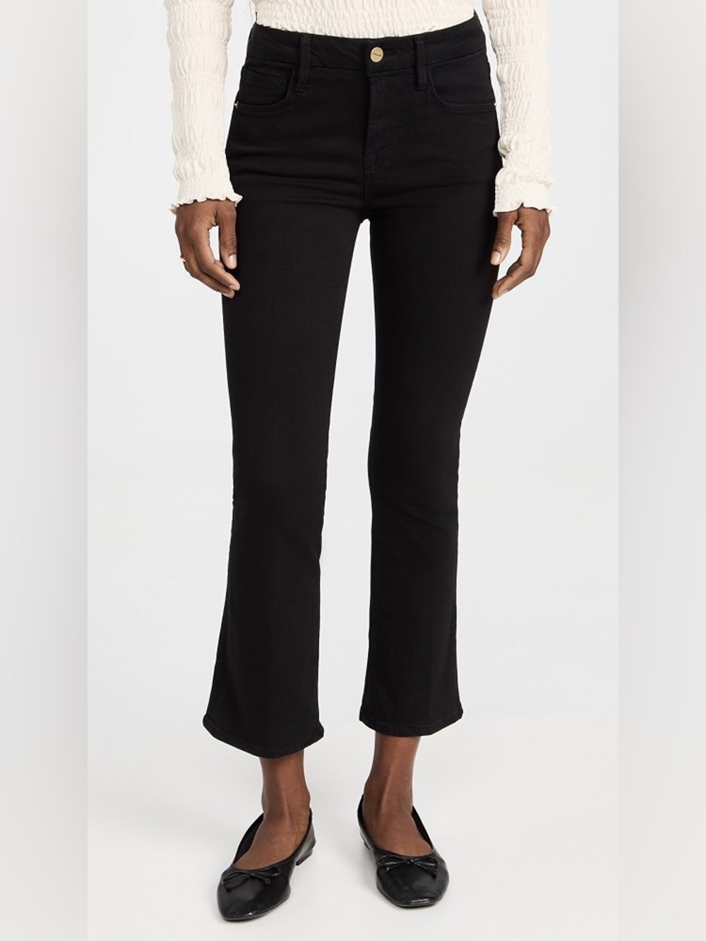 Frame Le Crop Mini Boot Black Denim Cropped Bootcut Jeans 28 Premium Designer